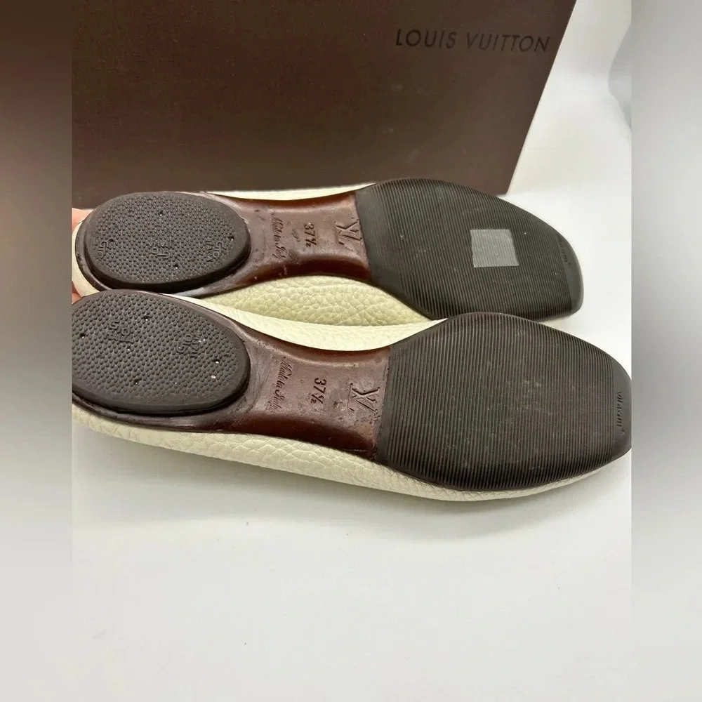 Louis Vuitton LV Logo Ballet Flats Shoes Womens Size 37.5 Beige White - Picture 8 of 16